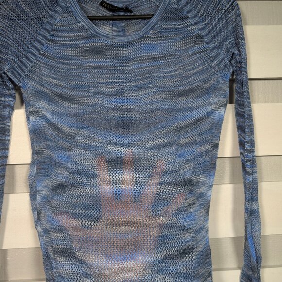 Rag & Bone Jean Long Sleeve Sheer Mesh Shirt XS *Damaged multi tonal blue stripe - Picture 5 of 12